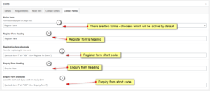 Events Contact Forms Tab